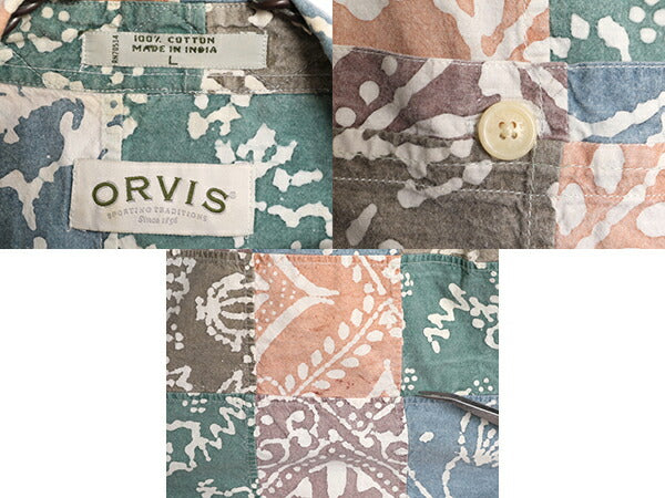 00s オービス パッチワーク 半袖 ボタンダウン シャツ メンズ L / 古着 00年代 オールド ORVIS 半袖シャツ コットン プルオーバー 総柄 BD