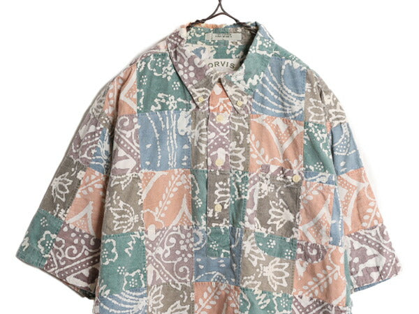 00s オービス パッチワーク 半袖 ボタンダウン シャツ メンズ L / 古着 00年代 オールド ORVIS 半袖シャツ コットン プルオーバー 総柄 BD