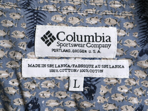 90s コロンビア 総柄 半袖 ボタンダウン シャツ メンズ L 古着 90年代 オールド Columbia アウトドア 半袖シャツ コットン BD マルチカラー