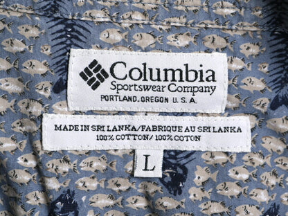 90s コロンビア 総柄 半袖 ボタンダウン シャツ メンズ L 古着 90年代 オールド Columbia アウトドア 半袖シャツ コットン BD マルチカラー