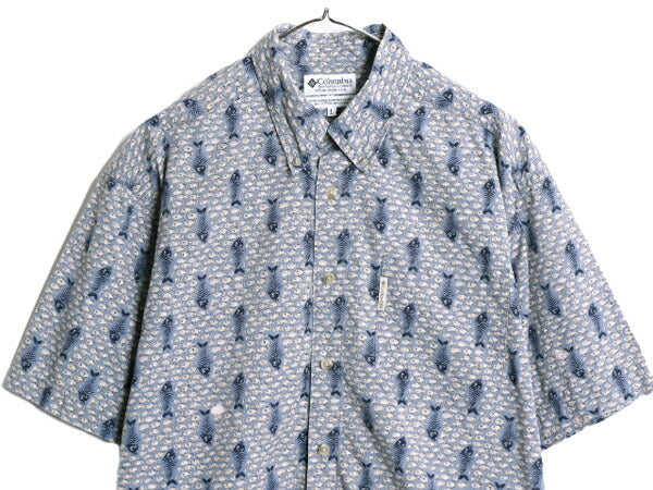 90s コロンビア 総柄 半袖 ボタンダウン シャツ メンズ L 古着 90年代 オールド Columbia アウトドア 半袖シャツ コットン BD マルチカラー