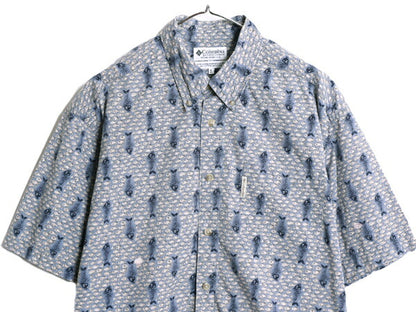 90s コロンビア 総柄 半袖 ボタンダウン シャツ メンズ L 古着 90年代 オールド Columbia アウトドア 半袖シャツ コットン BD マルチカラー