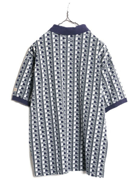 90s コロンビア 総柄 鹿の子 半袖 ポロシャツ メンズ L / 古着 90年代 オールド Columbia 半袖シャツ マルチカラー フィッシング プリント