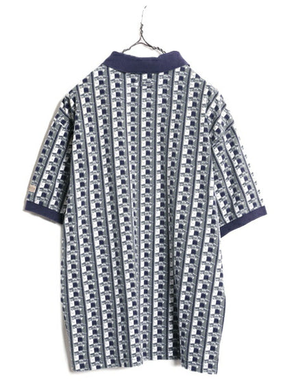90s コロンビア 総柄 鹿の子 半袖 ポロシャツ メンズ L / 古着 90年代 オールド Columbia 半袖シャツ マルチカラー フィッシング プリント