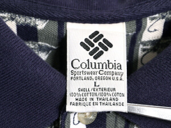90s コロンビア 総柄 鹿の子 半袖 ポロシャツ メンズ L / 古着 90年代 オールド Columbia 半袖シャツ マルチカラー フィッシング プリント