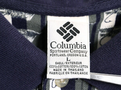 90s コロンビア 総柄 鹿の子 半袖 ポロシャツ メンズ L / 古着 90年代 オールド Columbia 半袖シャツ マルチカラー フィッシング プリント