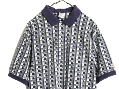 90s コロンビア 総柄 鹿の子 半袖 ポロシャツ メンズ L / 古着 90年代 オールド Columbia 半袖シャツ マルチカラー フィッシング プリント