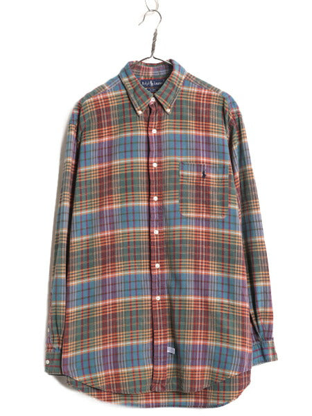90s ラルフローレン チェック 長袖 ボタンダウン シャツ メンズ L / 90年代 オールド ポロ 長袖シャツ ワンポイント コットン マルチカラー