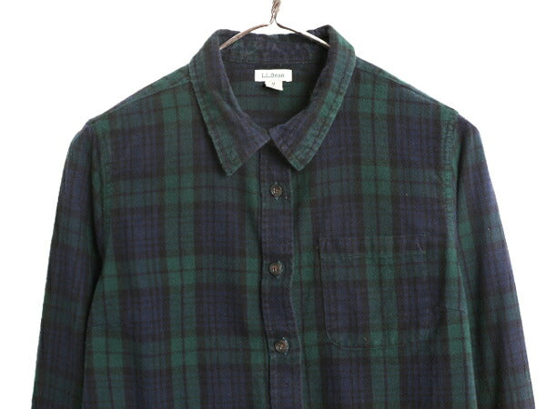 エルエルビーン チェック 長袖 フランネル シャツ レディース M 古着 LLBEAN アウトドア ブラックウォッチ コットン ネルシャツ 長袖シャツ