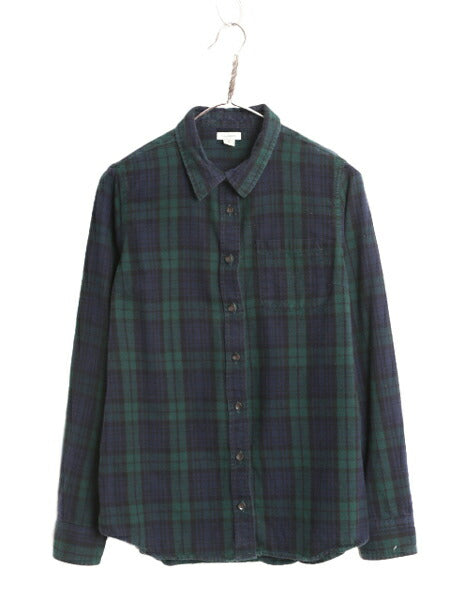 エルエルビーン チェック 長袖 フランネル シャツ レディース M 古着 LLBEAN アウトドア ブラックウォッチ コットン ネルシャツ 長袖シャツ