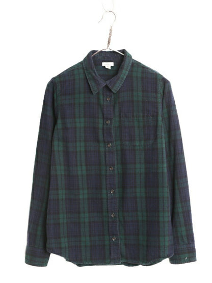 エルエルビーン チェック 長袖 フランネル シャツ レディース M 古着 LLBEAN アウトドア ブラックウォッチ コットン ネルシャツ 長袖シャツ