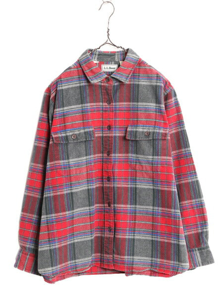 90s エルエルビーン チェック シャモア クロス 長袖 シャツ レディース XL 90年代 LLBEAN 長袖シャツ ネルシャツ アウトドア 大きいサイズ