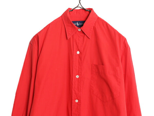 90s ラルフローレン 長袖 シャツ レディース M 程 古着 90年代 オールド 長袖シャツ コットン ドレスシャツ 無地 ポニー無し ポケット付き