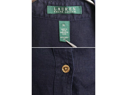 00s LAUREN ラルフローレン 7分袖 100% リネン シャツ レディース XL 00年代 オールド ポロ 長袖シャツ ロールアップ 袖 無地 大きいサイズ
