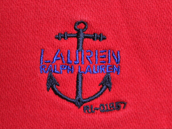 90s LAUREN ラルフローレン ハーフジップ 7分袖 ボーダー スウェット レディース S 90年代 オールド ポロ ハイネック ツートン トレーナー