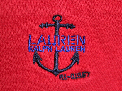 90s LAUREN ラルフローレン ハーフジップ 7分袖 ボーダー スウェット レディース S 90年代 オールド ポロ ハイネック ツートン トレーナー