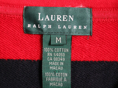 90s LAUREN ラルフローレン ハーフジップ 7分袖 ボーダー スウェット レディース M 90年代 オールド ポロ ハイネック ツートン トレーナー