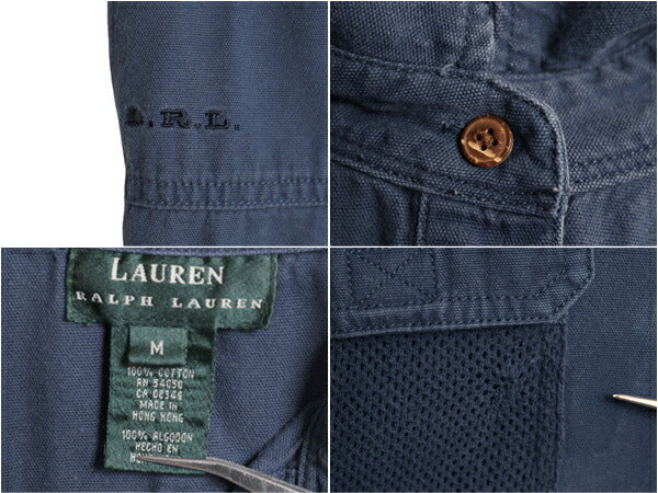 90s LAUREN ラルフローレン コットン フィッシング シャツ レディース M 古着 90年代 オールド ポロ アウトドア サファリ 長袖シャツ 無地