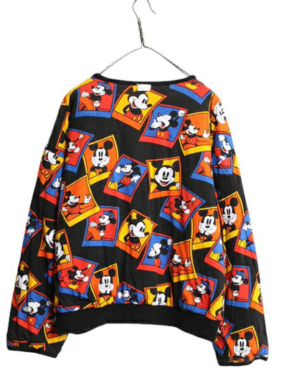 90s ディズニー オフィシャル ミッキー 総柄 中綿 リバーシブル ジャケット メンズ レディース M 程/ オールド キャラクター プルオーバー