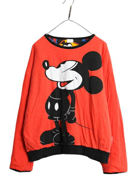90s ディズニー オフィシャル ミッキー 総柄 中綿 リバーシブル ジャケット メンズ レディース M 程/ オールド キャラクター プルオーバー