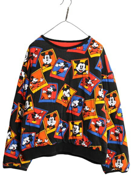 90s ディズニー オフィシャル ミッキー 総柄 中綿 リバーシブル ジャケット メンズ レディース M 程/ オールド キャラクター プルオーバー