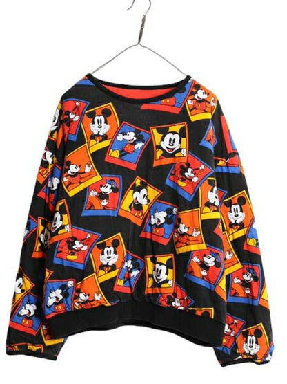 90s ディズニー オフィシャル ミッキー 総柄 中綿 リバーシブル ジャケット メンズ レディース M 程/ オールド キャラクター プルオーバー