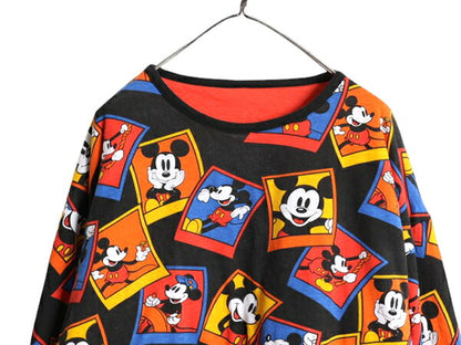 90s ディズニー オフィシャル ミッキー 総柄 中綿 リバーシブル ジャケット メンズ レディース M 程/ オールド キャラクター プルオーバー