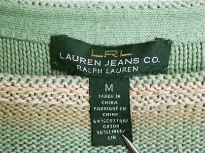 00s ラルフローレン ネイティブ ボーダー ニット セーター レディース M / LAUREN JEANS Co コットン リネン 混紡 ボートネック 7分袖 薄手