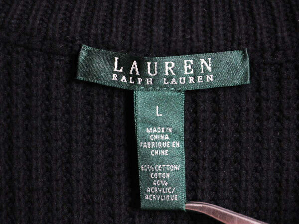 00s LAUREN ラルフローレン ロング ニット カーディガン レディース L オールド ポロ コットン アクリル リブ編み セーター ガウン コート