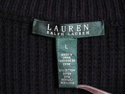 00s LAUREN ラルフローレン ロング ニット カーディガン レディース L オールド ポロ コットン アクリル リブ編み セーター ガウン コート