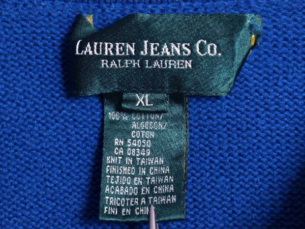 00s LAUREN ラルフローレン スキッパー コットン ニット セーター レディース XL オールド LAUREN JEANS Co ポロシャツ 長袖ニット 襟付き