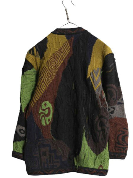 90s オーストラリア製 COOGI 3D 立体編み 100％ ウール ニット カーディガン レディース XS 古着 オールド クージー 総柄 セーター 前開き