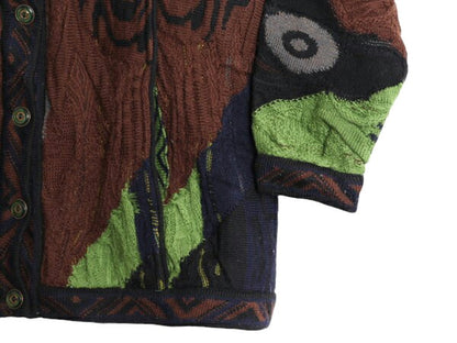 90s オーストラリア製 COOGI 3D 立体編み 100％ ウール ニット カーディガン レディース XS 古着 オールド クージー 総柄 セーター 前開き