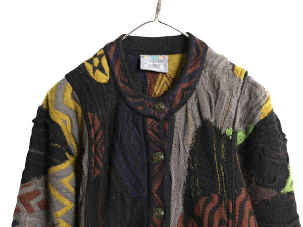 90s オーストラリア製 COOGI 3D 立体編み 100％ ウール ニット カーディガン レディース XS 古着 オールド クージー 総柄 セーター 前開き