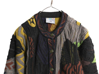 90s オーストラリア製 COOGI 3D 立体編み 100％ ウール ニット カーディガン レディース XS 古着 オールド クージー 総柄 セーター 前開き