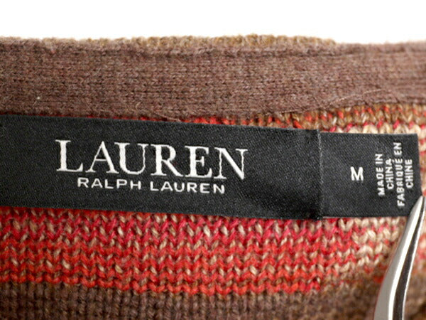 LAUREN ラルフローレン ボートネック ネイティブ柄 半袖 ニット セーター レディース M 古着 ポロ コットン リネン 総柄 重ね着 ショート丈