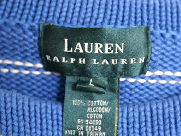 90s LAUREN ラルフローレン ボートネック ボーダー ニット セーター レディース L 90年代 オールド ポロ コットン 長袖ニット クルーネック