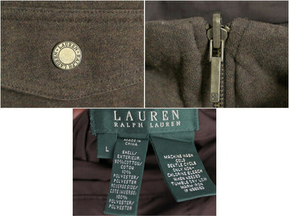 00s LAUREN ラルフローレン フルジップ リバーシブル ベスト レディース L 古着 00年代 オールド ポロ 重ね着 前開き ハイネック カーキ 茶