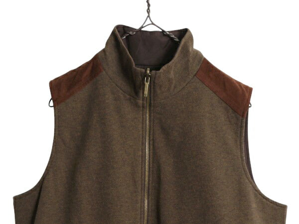 00s LAUREN ラルフローレン フルジップ リバーシブル ベスト レディース L 古着 00年代 オールド ポロ 重ね着 前開き ハイネック カーキ 茶