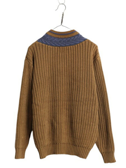90s OLD GAP チルデン チャンキー ニット セーター メンズ S / 古着 オールド ギャップ 紺タグ Vネック ヘビーウェイト コットン リブ編み