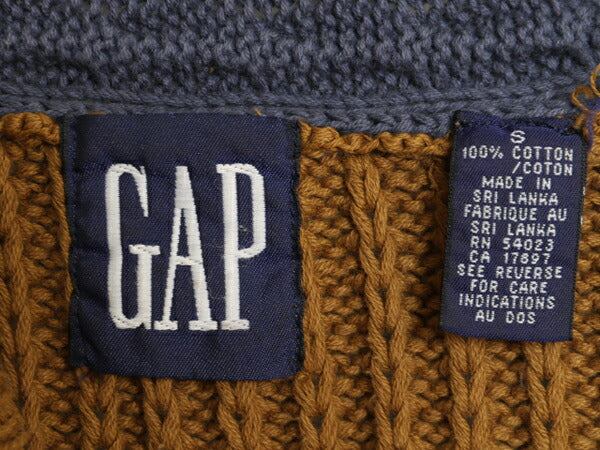 90s OLD GAP チルデン チャンキー ニット セーター メンズ S / 古着 オールド ギャップ 紺タグ Vネック ヘビーウェイト コットン リブ編み