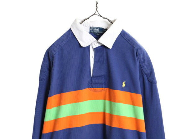 ポロ ラルフローレン ボーダー 長袖 ラガー シャツ メンズ XL 古着 ラグビーシャツ 長袖シャツ ワンポイント ヘビーウェイト 大きいサイズ