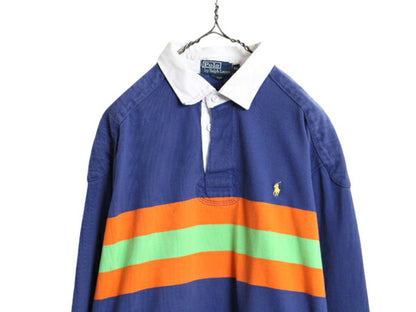 ポロ ラルフローレン ボーダー 長袖 ラガー シャツ メンズ XL 古着 ラグビーシャツ 長袖シャツ ワンポイント ヘビーウェイト 大きいサイズ