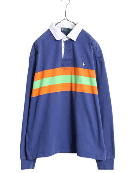 ポロ ラルフローレン ボーダー 長袖 ラガー シャツ メンズ XL 古着 ラグビーシャツ 長袖シャツ ワンポイント ヘビーウェイト 大きいサイズ