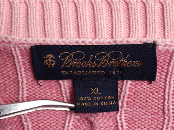 ブルックスブラザーズ コットン ケーブル ニット セーター メンズ XL 古着 Brooks Brothers クルーネック 長袖ニット ピンク 大きいサイズ