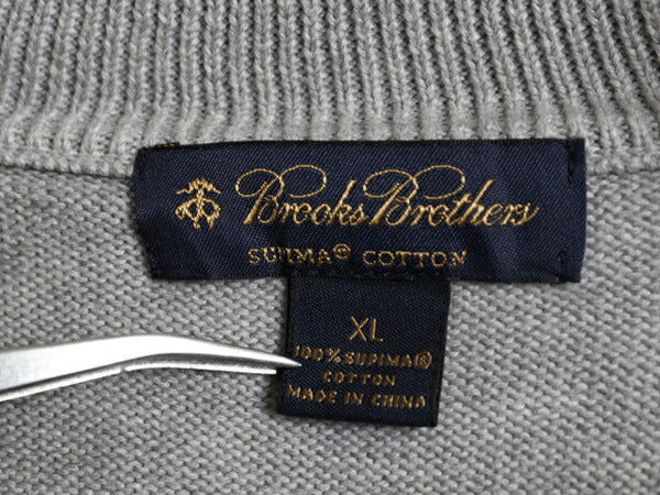 ブルックスブラザーズ フルジップ スーピマ コットン ニット セーター ジャケット メンズ XL Brooks Brothers ハイネック ドライバーズ 灰