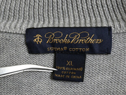 ブルックスブラザーズ フルジップ スーピマ コットン ニット セーター ジャケット メンズ XL Brooks Brothers ハイネック ドライバーズ 灰