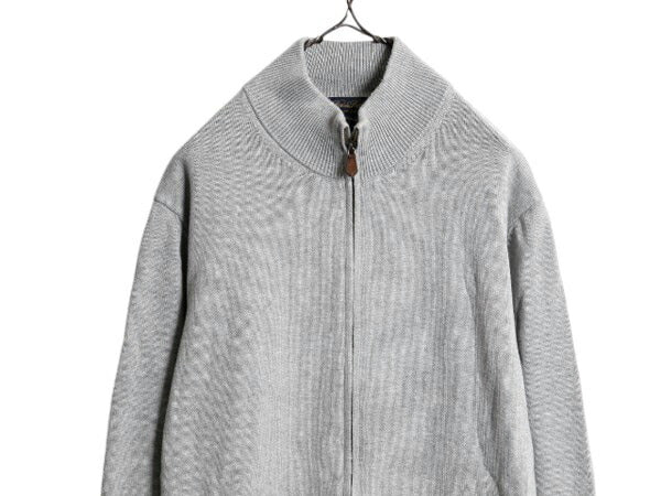 ブルックスブラザーズ フルジップ スーピマ コットン ニット セーター ジャケット メンズ XL Brooks Brothers ハイネック ドライバーズ 灰