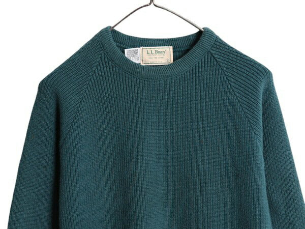 80s USA製 エルエルビーン リブ編み コットン ニット セーター レディース S / ヴィンテージ アウトドア LLBEAN クルーネック チャンキー