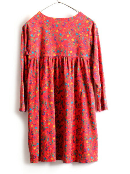 キッズ ☆ 90s GAP オールド ギャップ 花柄 コットン 長袖 チュニック ワンピース ( 子供 L ) 古着 90年代 トップス ワンピ シャツ 赤